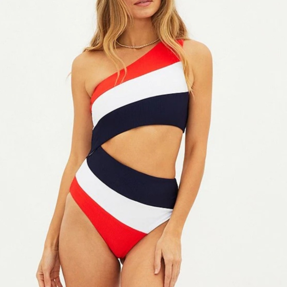 Beach Riot swimsuit XS colorblock Joyce one piece asymmetrical ribbed new$168